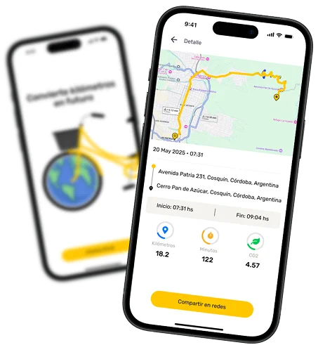 pantalla de celular mostrando el recorrido en bici